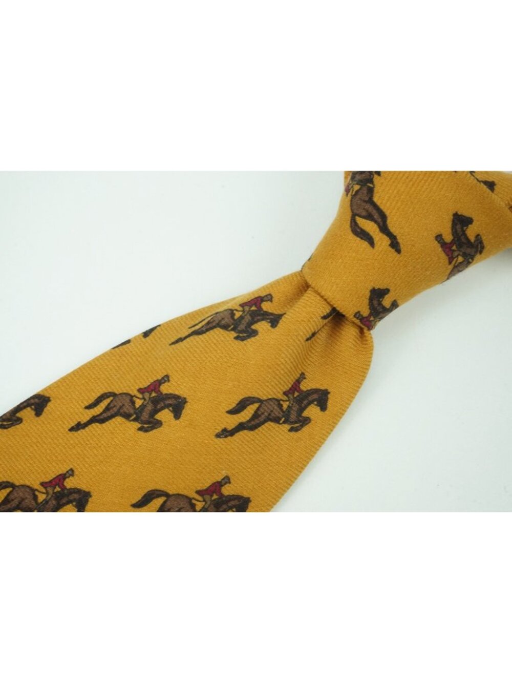 J. Press Mustard Yellow Gold Equestrian Jumping Horse 100% Wool Tie
